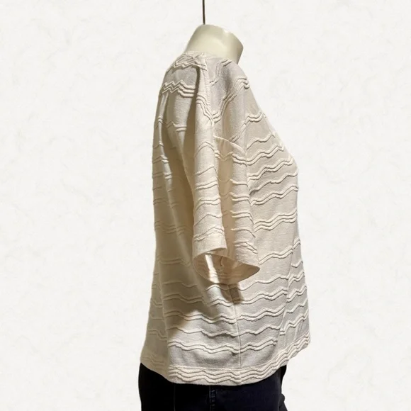 Madewell Texture & Thread Scallop-Stripe Top, Size Medium - Picture 3 of 5